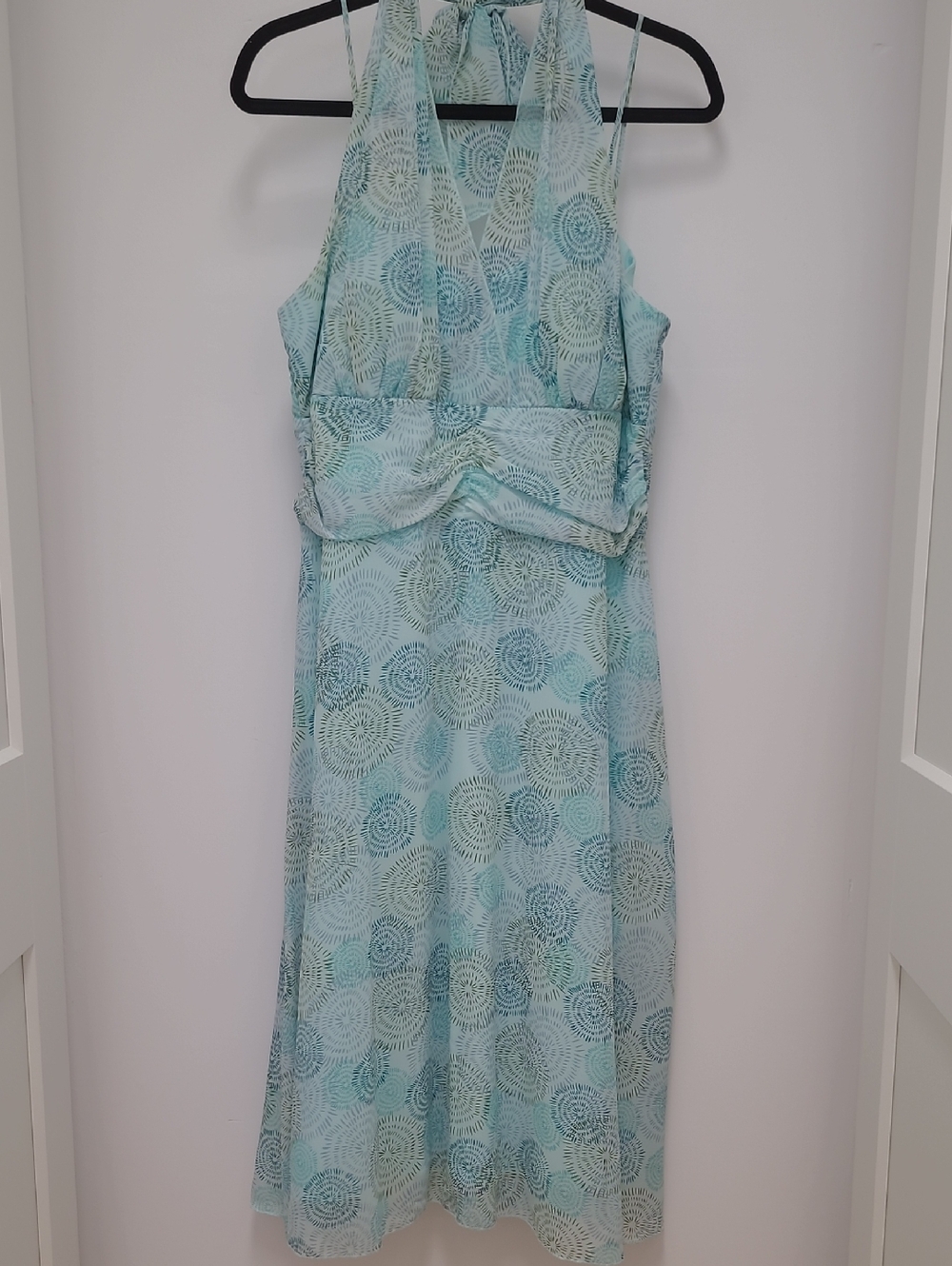 Sleeveless Aqua Midi Dress with Halter Tie